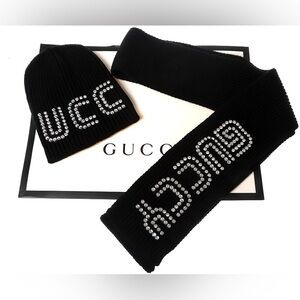 GUCCI CRYSTALIZED KNIT WOOL HAT & MATCHING CRYSTALIZED SCARF LIMITED ADDITION!!!